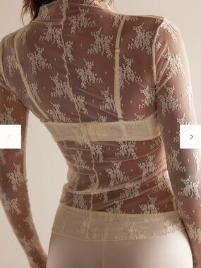 Free People Lady Lux Layering Top Cream Sheer Floral Lace Blouse